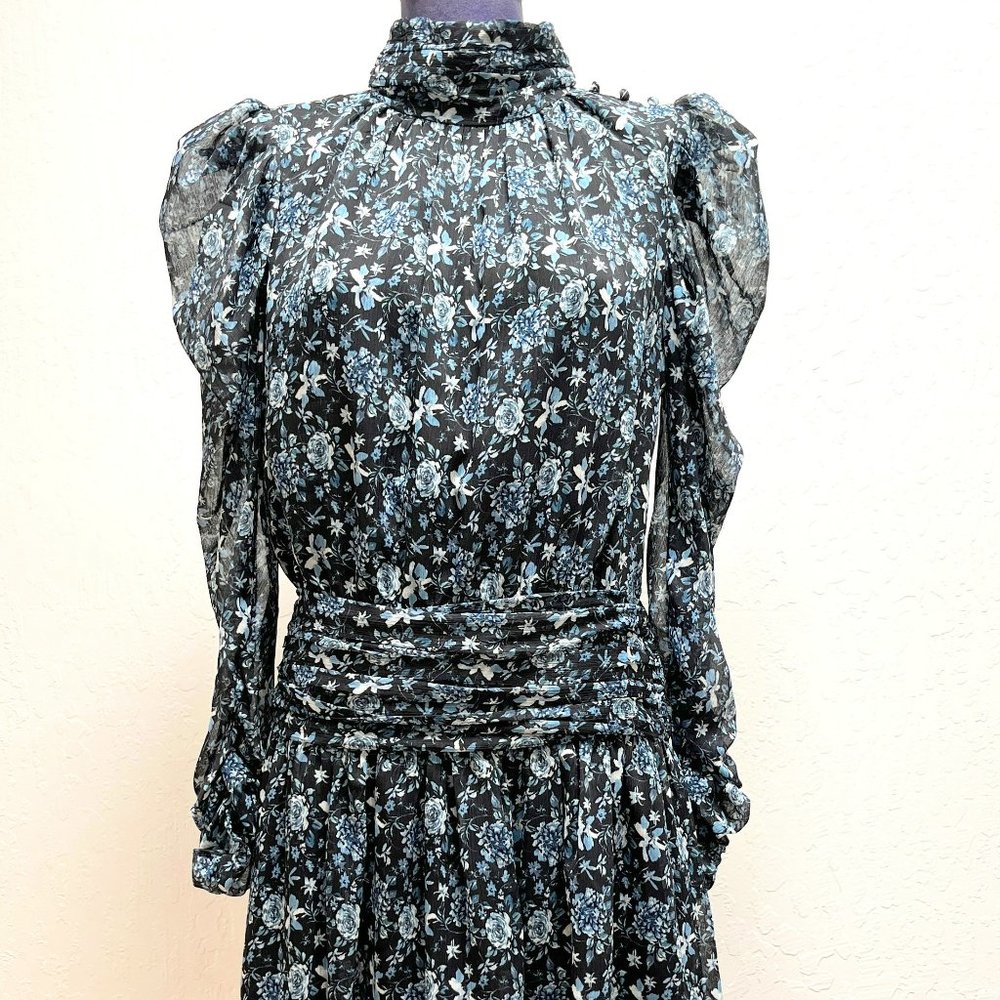 Monique Lhuillier Womens Floral Ruched Cocktail and Party Dress